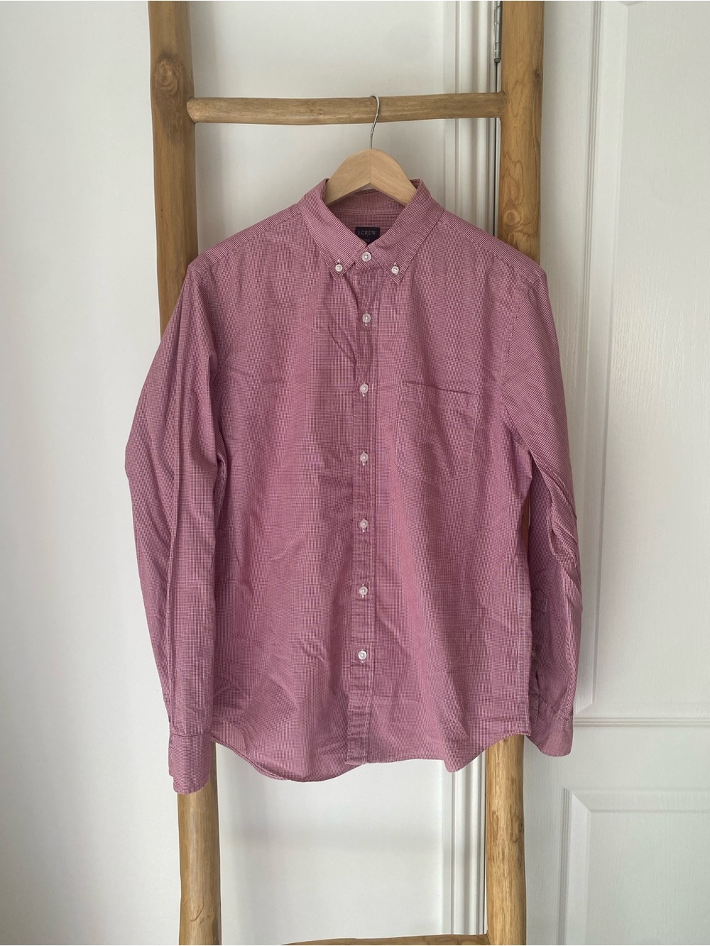 J.CREW Mini Check Long Sleeve Button Down Shirt Maroon White Medium Preppy Fall